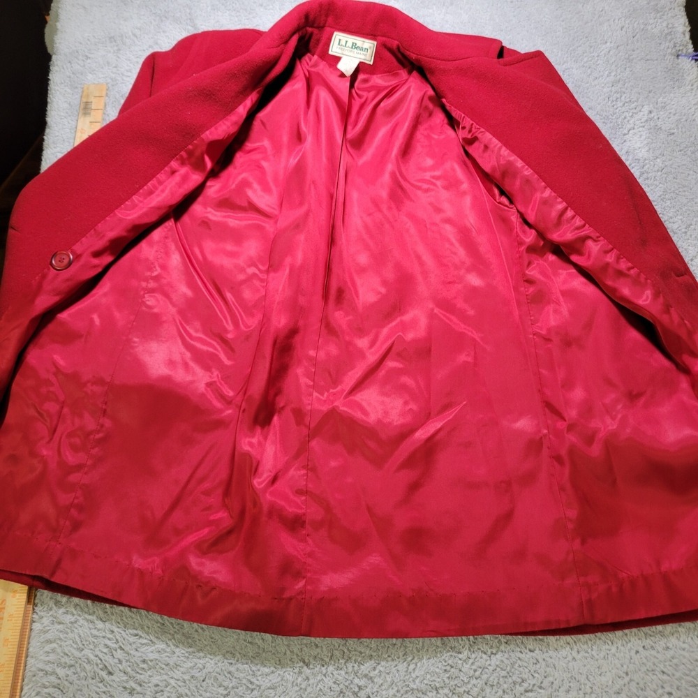 Vintage LL‎ Bean Wool Coat Womens 14 Red Long Coat Double Breast Classic Jacket - Picture 7 of 9